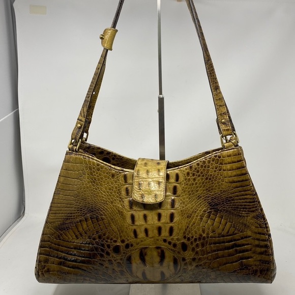 Brahmin Handbags - BRAHMIN Croc-embossed Olive Green/Brown Leather Shoulder Bag